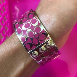 EUC! Coach monogram bangle 1” - pink and silver